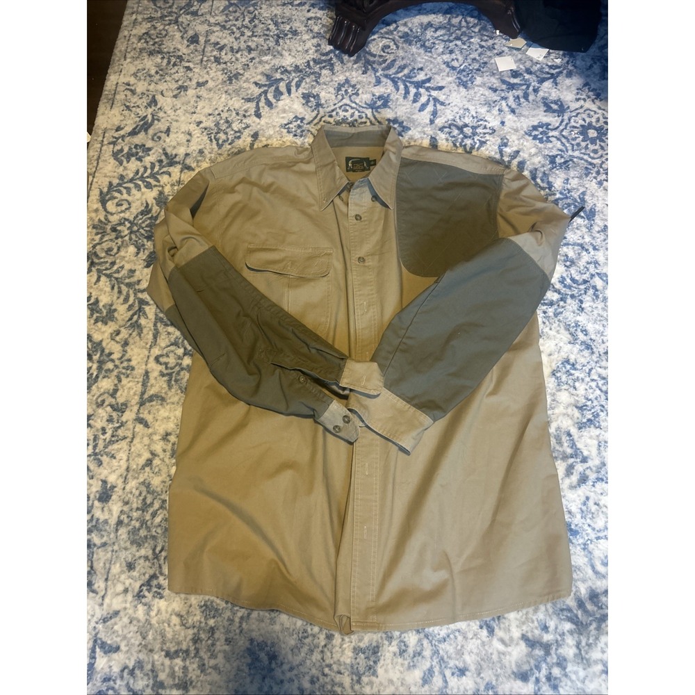 Cabela's Men's Long Sleeve Shooting Shirt Size X-Large Tall XLT Khaki & Green